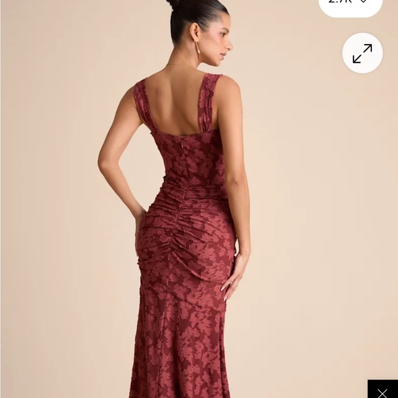 Lulu’s Celeste Rust Red Floral Burnout Bustier Maxi Dress - Picture 2 of 2